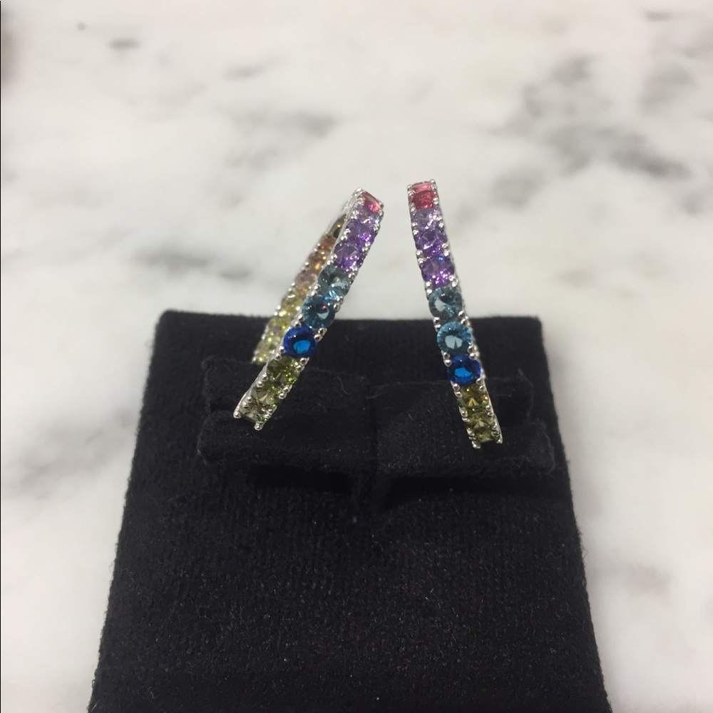 Rainbow Color Hoop Earrings Sterling Silver - Picture 4 of 5